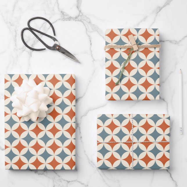 Retro Colours Mid Century Modern Circles Wrapping Paper Sheet (Front)
