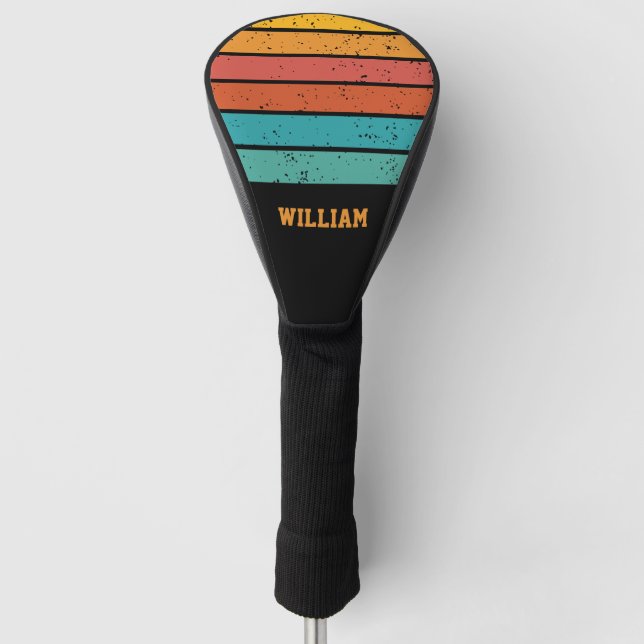 Retro Colours & Stripes Personalised Golf Head Cover (Front)