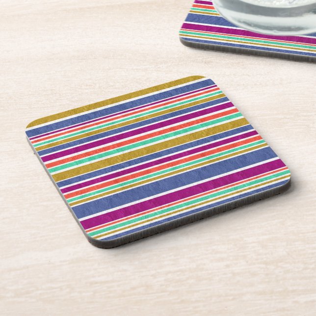 Retro Colours Textured Look Stripes Coaster (Left Side)