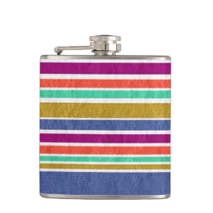 Retro Colours Textured Look Stripes Hip Flask