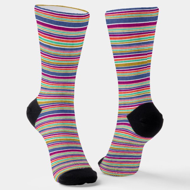 Retro Colours Textured Look Stripes Socks (Angled)