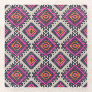 Retro colours, tribal Navajo design. Glass Coaster