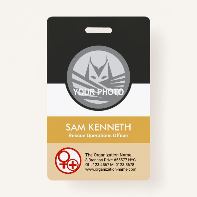 Retro Column Box Round Photo Template Staff ID ID Badge (Front)