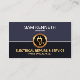 Retro Column Faux Gold Power Plug Electrician Business Card