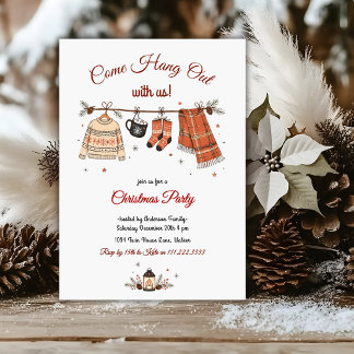 Retro Come Hang Up Clothesline Christmas Party Invitation