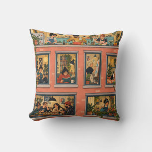 Retro Comic Apartment Life Windows Cushion
