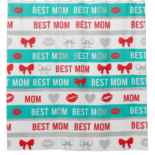 Retro Comic Best Mum Hearts Lips Bow Shower Curtain
