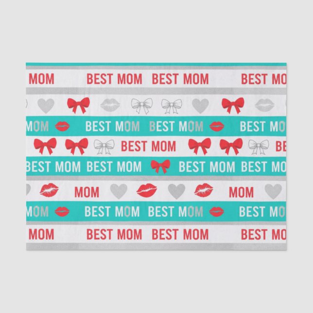 Retro Comic Best Mum Hearts Lips Bow Tissue Paper (Front)