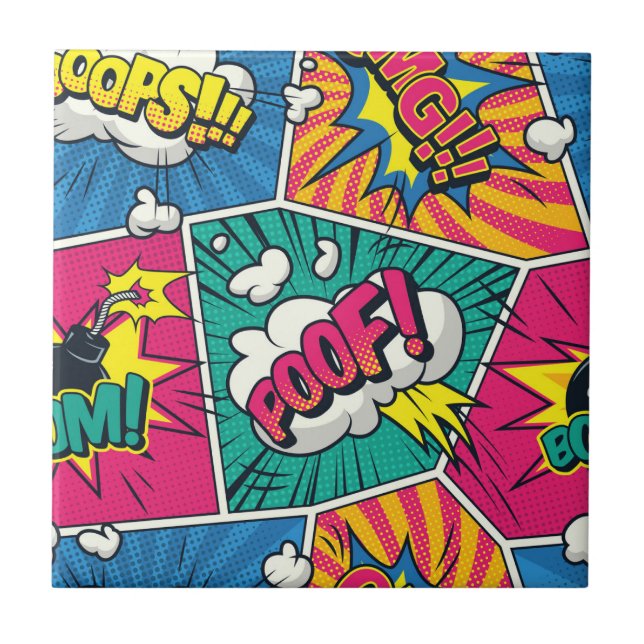 Retro Comic Book Pop Art Pattern Ceramic Tile (Front)