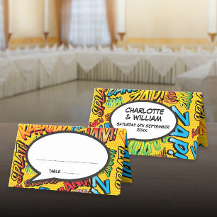 Retro Comic Book Pop Art Personalised Wedding Place Card