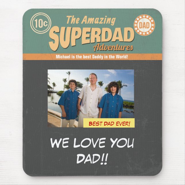 Retro Comic Book style mouse pad gift for Dad (Front)