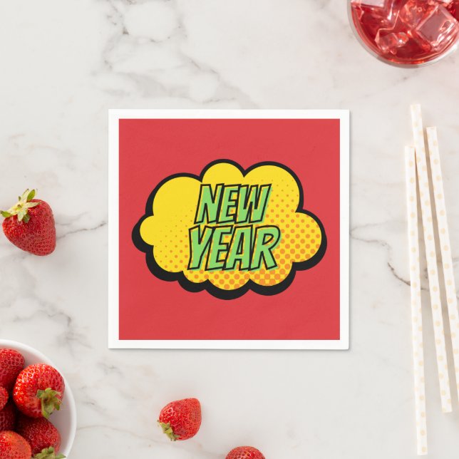 Retro Comic Book Style New Year Napkin (Insitu)