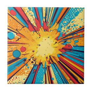 Retro Comic Book Yellow Explosion Pop Art Ceramic Tile