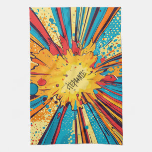 Retro Comic Book Yellow Explosion Pop Art Tea Towel