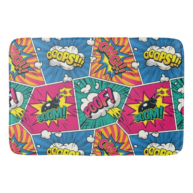 Retro Comic Colourful Pop Art Pattern Bath Mat (Front)