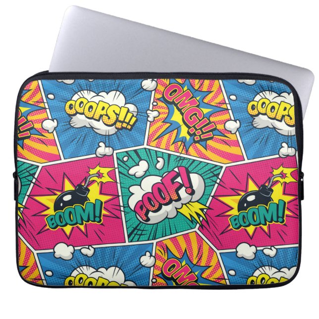 Retro Comic Explosions - Colourful Pop Art Design Laptop Sleeve (Front)