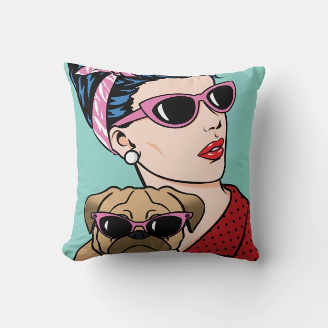 Retro Comic Girl with Dog Pillow (Front)