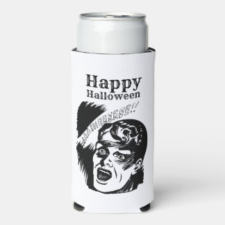 Retro Comic Man Scream Custom Text Halloween Seltzer Can Cooler