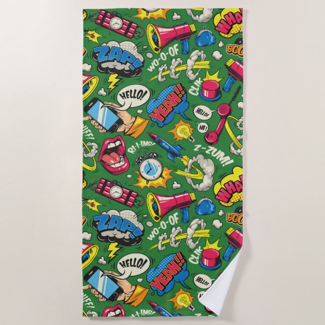 Retro Comic Pop Art Colourful Pattern Beach Towel (Front)