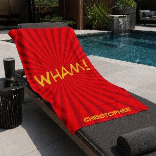 Retro Comic Pop Art Custom Name Beach Towel