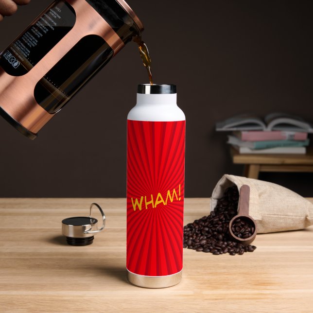 Retro Comic Pop Art Custom Name Water Bottle (Coffee (Rotated))