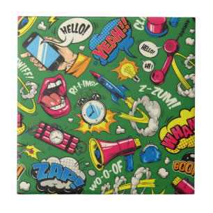 Retro Comic Pop Art Pattern Ceramic Tile