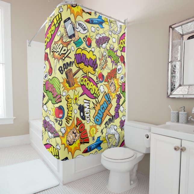 Retro Comic Pop Art Shower Curtain (In Situ)