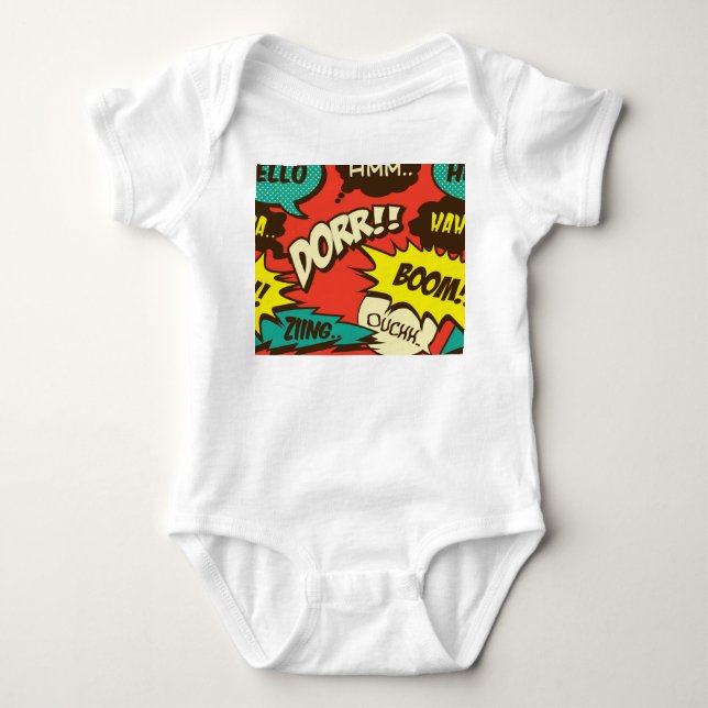 Retro Comic Shout: Seamless Pattern. Baby Bodysuit (Front)