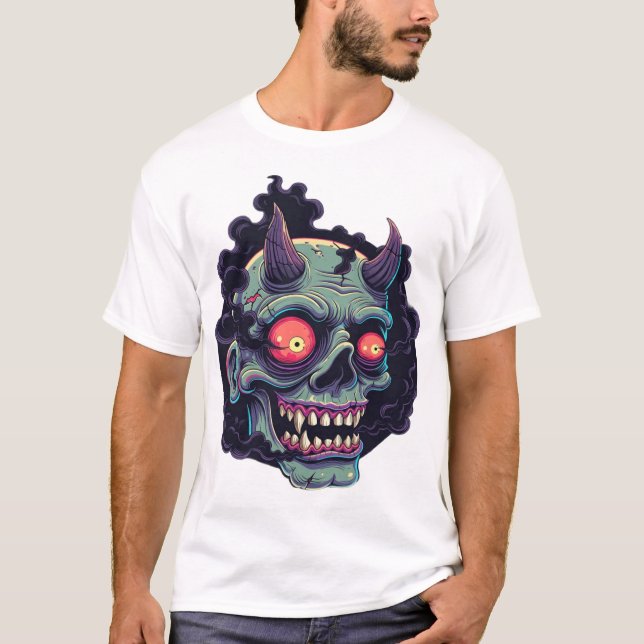 Retro Comic Style Monster Skull T-Shirt (Front)