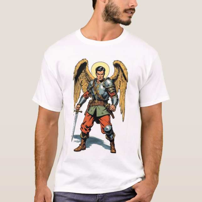 Retro Comic Style St Michael Men's Tee Shirt (Front)