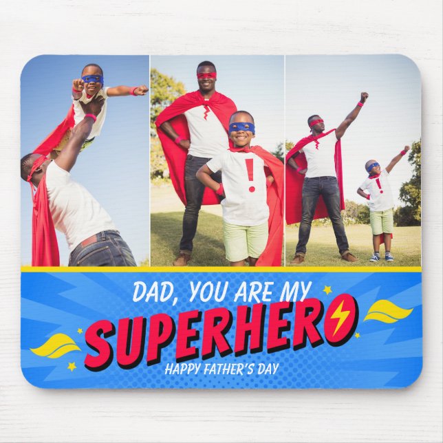 Retro Comic Superhero 3 Photo Father's Day Mouse Pad (Front)