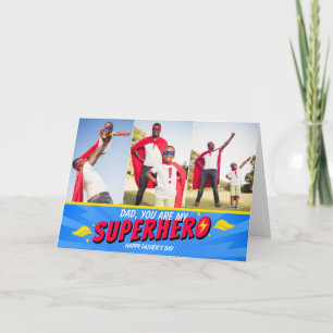 Retro Comic Superhero 3 Photo Father's Day Thank You Card