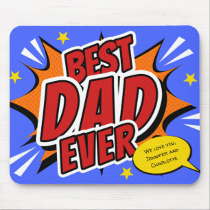 Retro Comic Superhero Best Dad Ever Desk Mouse Pad