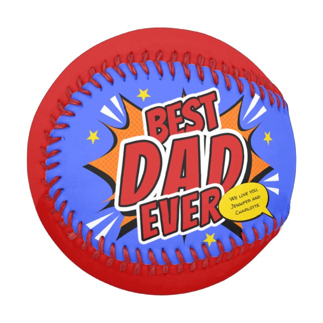 Retro Comic Superhero Best Dad Ever Keepsake Baseball (Front Left)