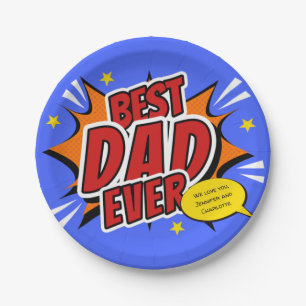 Retro Comic Superhero Best Dad Ever Paper Plate