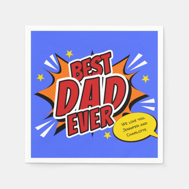 Retro Comic Superhero Best Dad Ever Party   Napkin (Front)