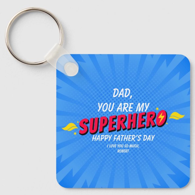 Retro Comic Superhero Father's Day Key Ring (Front)