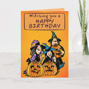 Retro Comic Witches Halloween Birthday Card