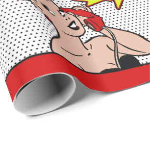 Retro Comic Woman On Phone Happy Birthday Wrapping Paper