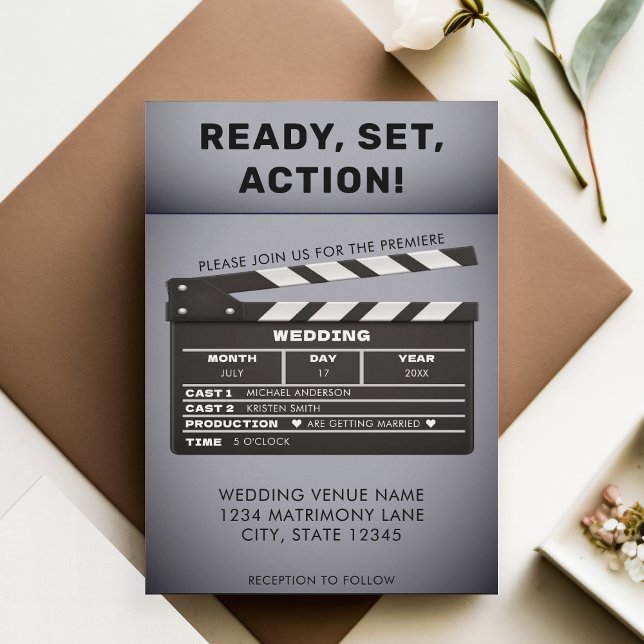Retro Coming Soon Movie Film Clap Board Wedding Invitation (Retro Coming Soon Movie Film Clap Board Wedding Invitation)