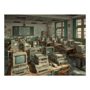 Retro Computer Lab in Digital Decay Poster