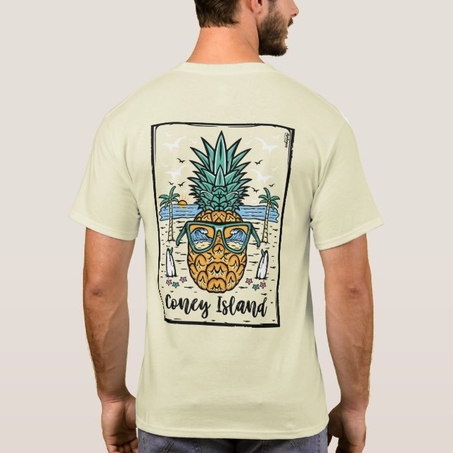 Retro Coney Island Beach artwork in both sides T-Shirt (Back)