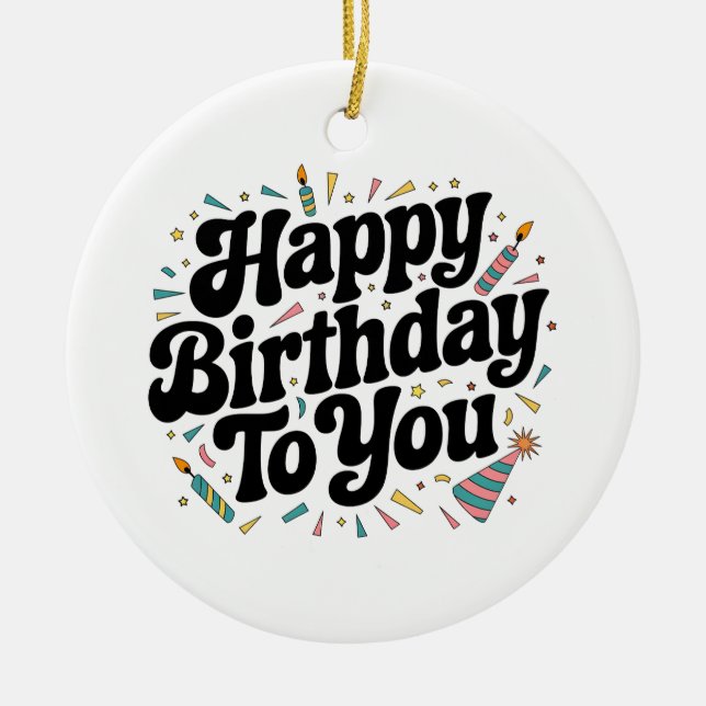 Retro Confetti Birthday Ceramic Ornament (Front)