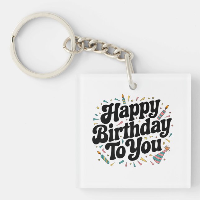 Retro Confetti Birthday Key Ring (Front)