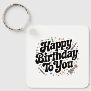 Retro Confetti Birthday Key Ring