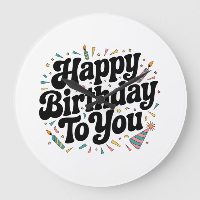 Retro Confetti Birthday Large Clock (Front)