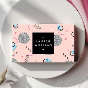 Retro Confetti Memphis Pattern Pink Business Card