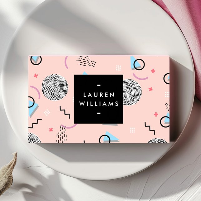 Retro Confetti Memphis Pattern Pink Business Card (Creator Uploaded)