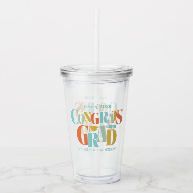 Retro Congrats Grad Graduation Black Acrylic Tumbler (Front)