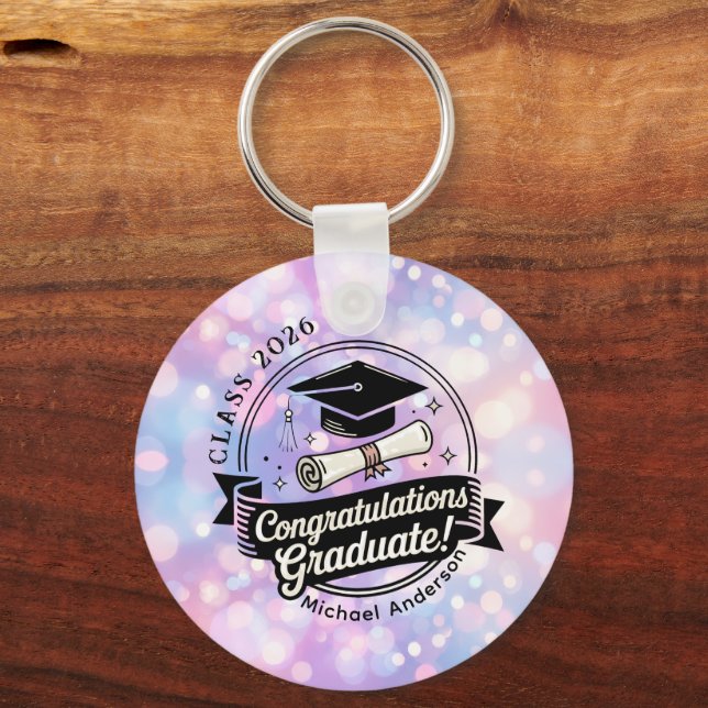Retro Congratulations Graduate Class of 2026  Key Ring (Front)